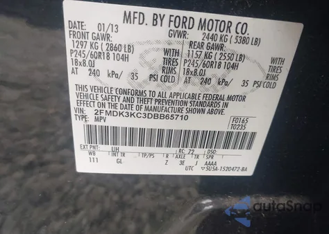 2013 Ford Edge Limited from USA, damaged, VIN 2FMDK3KC3DBB65710